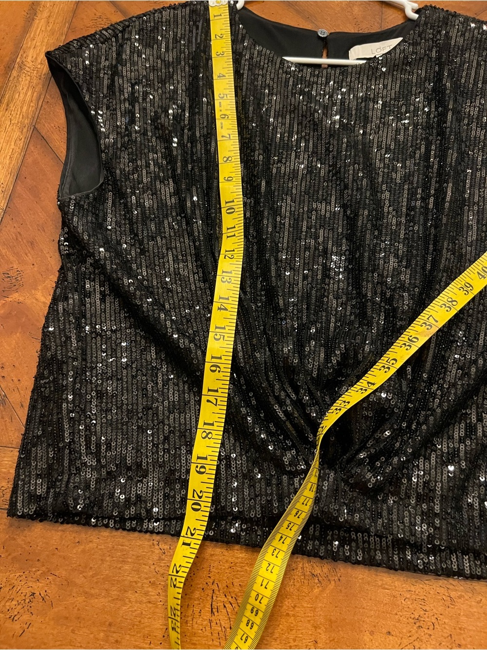 LOFT Black Sequin Twist-Hem Crop Top - Picture 9 of 9